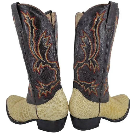 Bull Rider Men 9.5 Unique Color Golden Yellow Brown Leather Cowboy Western Boots - Picture 4 of 16